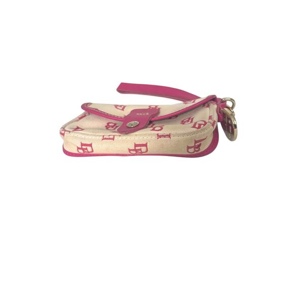 Dooney & Bourke Cream Logo Canvas Wristlet Pouch Pink Leather Trim Snap Wallet - Picture 6 of 12